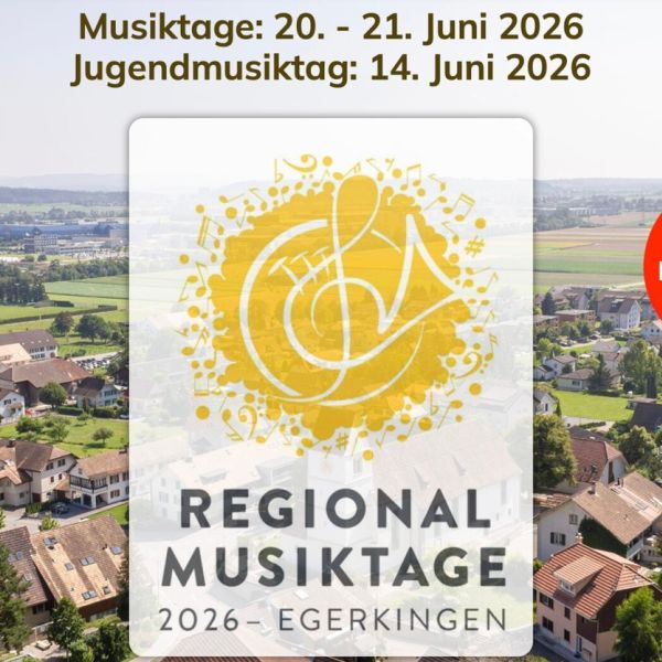 Musiktage: 20. – 21. Juni 2026
Jugendmusiktag: 14. Juni 2026
Mit den Regionalmusiktagen 2026 wird Egerkingen zum Treffpunkt für Musikbegeisterte aus der ganzen Region. Der Anlass verbindet musikalische Tradition, Wettkämpfe und Marschmusikparaden mit einem äusserst attraktiven Festprogramm mit schweizweit bekannten Bandformationen wie www.showband.CH oder Molotow Brass Orkestar.
https://musiktage2026.ch